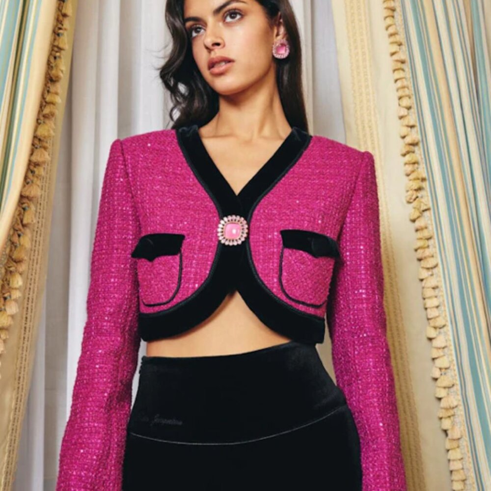 NANA JACQUELINE Juliana Jacket with jewel button, metallic hot pink